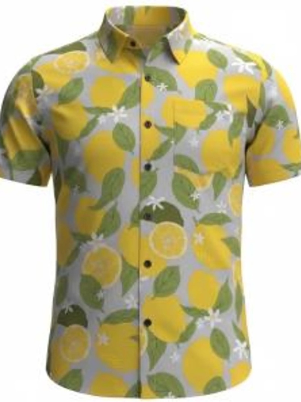 MAD Engine Yellow Lemon Print Button-Down Shirt